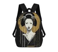 sinyumoney Geisha Portrait with Golden Halo Mochila Escolar Impresa En 3D Mochila Escolar De Moda Para Niños Mochilas Para Niños Estudiantes De Secundaria 17inch