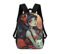 sinyumoney Geisha with Cat Illustration Mochila Escolar De 17 Pulgadas Impresa En 3D Mochilas Infantiles Mochila Genial Impresa En 3D Para Niños De Primaria Y Secundaria