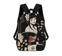 sinyumoney Geisha with Cherry Blossoms Illustration Mochila Infantil, Mochila Escolar Impresa En 3D, Mochila Para Niños Y Niñas, Mochila Escolar Ajustable Para La Escuela Primaria 17inch
