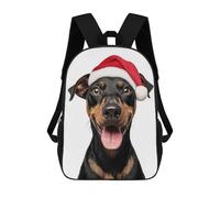 sinyumoney German Pinscher Dog with Santa Hat Portrait Mochila Escolar Infantil Impresa En 3D, Mochila Informal De Moda Para Niños, Mochila De Viaje De Alta Capacidad Para Libros Para Niños 17inch