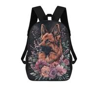 sinyumoney German Shepherd with Flowers Mochila Infantil Para Niñas Y Niños, Mochila De Día, Escuela Primaria, Perfecta Para La Vuelta Al Cole O Educación Física, Regalos Y Viajes 17inch