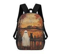sinyumoney Ghost Cat Halloween Art Print Mochila Escolar De 17 Pulgadas Para Adolescentes, Con Estampado 3D, Ajustable Y Con Bolsillos, Ideal Para Niños, Niñas Y Estudiantes.