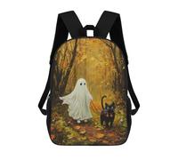 sinyumoney Ghost Cat Halloween Painting Mochila Escolar Infantil De 17 Pulgadas, Impresa En 3D, Estilo Casual, Para Niños, Ideal Para Viajes, Como Mochila Escolar O Para Llevar Libros.