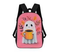 sinyumoney Ghost with Coffee Cup Mochila Escolar De 17 Pulgadas Para Adolescentes, Con Estampado 3D, Ajustable Y Con Bolsillos, Ideal Para Niños, Niñas Y Estudiantes.