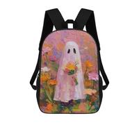 sinyumoney Ghost with Flowers Painting Mochila Escolar De 17 Pulgadas Para Adolescentes, Con Estampado 3D, Ajustable Y Con Bolsillos, Ideal Para Niños, Niñas Y Estudiantes.