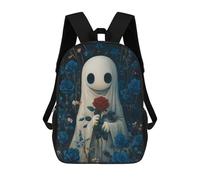 sinyumoney Ghost with Red Rose Mochila Escolar Resistente Al Agua, Mochila De Viaje, Bolsa Para Computadora Para Niñas, Niños Y Adolescentes 17inch