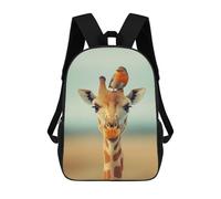 sinyumoney Giraffe Wildlife in Africa And Robin on Head Mochilas Escolares Impresas En 3D, Mochila Escolar Informal Para Niños, Mochila Escolar De Moda Para Estudiantes De Secundaria 17inch