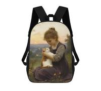 sinyumoney Girl And Cat at Sunset Mochilas Impresas En 3D Para Niños, Mochila Escolar, Mochila De Moda Para Niños De Primaria Y Secundaria 17inch