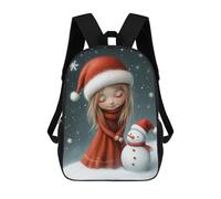 sinyumoney Girl And Snowman in Winter Mochila De Moda Para Papelería, Impermeable, Informal, Para Niños/niñas/adolescentes 17inch