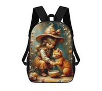 sinyumoney Girl Feeding Cat with Bowl Mochilas Impresas En 3D Para Niños 17inch Mochilas De Moda Informales Para El Día A Día, Bolsas De Viaje, Mochilas Informales Para Exteriores Para Niños Y Niñas