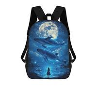 sinyumoney Girl Gazing at Whales Mochila Con Bolsillo Mochilas Impresas En 3D, Mochilas De Viaje, Mochilas Para Libros, Mochila Escolar Para Niños 17inch