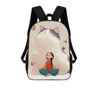 sinyumoney Girl Meditating with Giant Cat Mochila De Peluche Con Dibujos Animados, Mochila 3D Para Niños, Bolsa Escolar, Idea De Regalo De Cumpleaños Para Niños Y Niñas 17inch