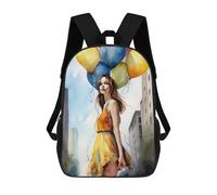 sinyumoney Girl with Balloons in City Mochila Escolar Para Niños Mochila Escolar Impresa En 3D Mochila Escolar De Moda Para Niños De Primaria Y Secundaria 17inch