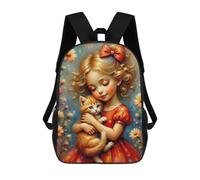 sinyumoney Girl with Cat in Garden Mochilas Escolares Para Ordenador, Ideales Para El Colegio/trabajo/viajes, Acampadas, Aventuras Al Aire Libre Y Viajes Diarios 17inch