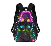 sinyumoney Girl with Neon Hair Mochila Infantil De 17 Pulgadas, Mochila Escolar Con Estampado 3D De Dibujos Animados Para Niños Y Adolescentes.