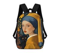 sinyumoney Girl with Pearl And Cat Mochila Escolar Para Niños, Mochila Escolar Impresa En 3D Para Estudiantes De Primaria Y Secundaria 17inch