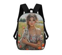 sinyumoney Girl with Rabbit in Field-2 Mochila Escolar Infantil De 17 Pulgadas Con Estampado 3D, Mochila Moderna Para Niños, Mochilas De Viaje, Bolsas Para Libros, Mochila Escolar Infantil