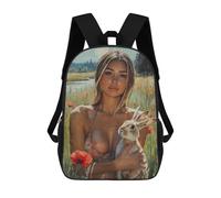 sinyumoney Girl with Rabbit in Field-3 Mochila Escolar Informal Para El Día A Día, Para La Escuela, El Trabajo Y Los Viajes Para Hombres, Mujeres Y Adolescentes. 17inch