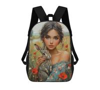 sinyumoney Girl with Rabbit in Field-5 Mochila Escolar, Bolso De Negocios, Bolso Para Portátil Duradero Para Campus, Actividades Al Aire Libre, Viajes Y Deportes 17inch