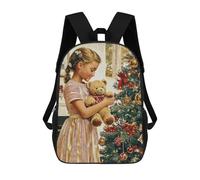 sinyumoney Girl with Teddy Bear by Christmas Tree Mochilas Para Niños Y Estudiantes, Mochilas Escolares Impresas En 3D, Mochilas Para Estudiantes De Primaria Y Secundaria Para Niños Y Niñas 17inch