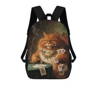 sinyumoney Glamorous Cat Playing Cards-1 Mochilas De 17 Pulgadas Para Niños, Mochilas Escolares Impresas En 3D Para Estudiantes De Primaria Y Secundaria, Para Niños Y Niñas.