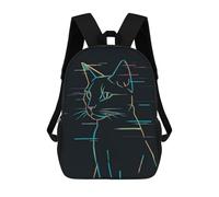sinyumoney Glitch Cat Line Art Mochila Escolar Infantil, Mochilas Impresas En 3D, Mochilas Escolares De Moda Para Niños De Primaria Y Secundaria 17inch