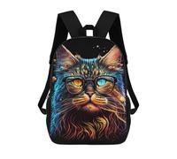 sinyumoney Glowing Cat Glasses Art Print-3 Mochila Escolar Infantil Impresa En 3D Para Niños, Mochila De Viaje De Alta Capacidad, Mochilas Para Libros De 17 Pulgadas Para Niños