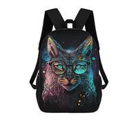 sinyumoney Glowing Cat Glasses Art Print Mochila Escolar Infantil De 17 Pulgadas Con Estampado 3D, Mochila Moderna Para Niños, Mochilas De Viaje, Bolsas Para Libros, Mochila Escolar Infantil