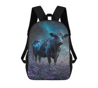sinyumoney Glowing Cow in Purple Flowers Mochilas Escolares Para La Escuela Secundaria, Preparatoria, Universidad Y Viajes Para Niños/niñas/adolescentes 17inch