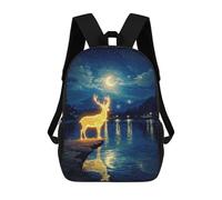 sinyumoney Glowing Deer by Lake at Night Mochila Escolar Para Niñas Y Niños, Mochilas De Gran Capacidad, Mochilas Ligeras Para Niños Y Estudiantes 17inch