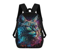 sinyumoney Glowing Neon Cat Glasses Art Print Mochila Escolar De Moda, Mochila Para Material Escolar, Mochila Impermeable Informal Para Hombres/mujeres 17inch