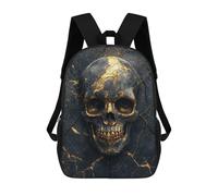 sinyumoney Gold Skull on Black Marble Mochila Escolar Resistente Al Agua - Perfecta Para Viajes, Trabajo Y Uso Diario 17inch