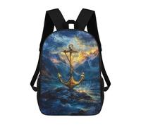 sinyumoney Golden Anchor Ocean Waves Mochila Escolar Grande Para Niños, Niñas, Adolescentes, Hombres Y Mujeres 17inch