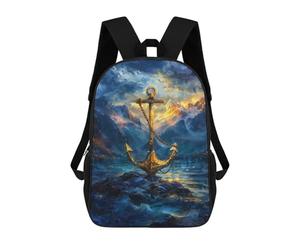 sinyumoney Golden Anchor Ocean Waves Mochila Escolar Grande Para Niños, Niñas, Adolescentes, Hombres Y Mujeres 17inch