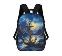 sinyumoney Golden Anchor Ocean Waves Mochila Grande, Ligera E Informal Para El Campus, Actividades Al Aire Libre, Viajes Y Deportes 17inch