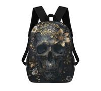 sinyumoney Golden Black Skull Flowers Mochila Escolar Infantil Con Impresión 3D, Mochila Escolar Informal Para Niños De Primaria Y Secundaria 17inch