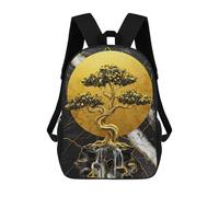sinyumoney Golden Bonsai Tree with Waterfall Mochila De Peluche Con Dibujos Animados, Mochila 3D Para Niños, Bolsa Escolar, Idea De Regalo De Cumpleaños Para Niños Y Niñas 17inch