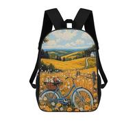 sinyumoney Golden Countryside Escape - Naïf Rural Bicycle Art Mochila Infantil Para Niñas, Mochila Escolar 3D, Mochila Para Niños Pequeños, Mochila Informal De Día, Mochila Escolar De Moda 17inch