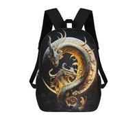 sinyumoney Golden Dragon Moon Artwork Mochila Escolar Para Niños De 17 Pulgadas, Mochila Informal De Viaje Para Niños Y Niñas, Mochila De Gran Capacidad Para El Día A Día 17inch