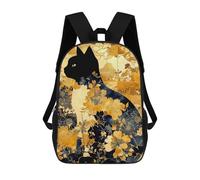 sinyumoney Golden Floral Cat Art Print Mochila Escolar Infantil De 17 Pulgadas Con Estampado 3D De Películas De Anime Para Niños, Mochila De Viaje, Mochila Escolar Infantil
