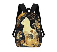 sinyumoney Golden Floral Cat Artwork-1 Mochila Escolar/para Ordenador Portátil Para Colegio/trabajo/viajes Para Camping, Aventuras Al Aire Libre Y Viajes Diarios 17inch