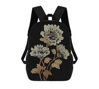 sinyumoney Golden Floral Illustration on Black Background Mochila Escolar Infantil Impresa En 3D Para Niños, Mochila De Viaje De Alta Capacidad, Bolsas Para Libros, Mochila Escolar Infantil 17inch