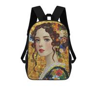 sinyumoney Golden Floral Portrait Art Print Mochilas Para Niños 17inch Mochila Escolar Mochila Escolar Impresa En 3D Para Niños De Primaria Y Secundaria