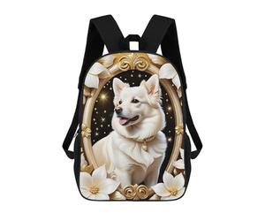 sinyumoney Golden Framed White Dog Mochila Escolar Informal Para El Día A Día, Ideal Para Viajes, Trabajo Y Uso Diario 17inch