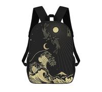 sinyumoney Golden Great Wave Mochila Escolar Infantil Impresa En 3D Para Niños, Mochilas De Viaje De Alta Capacidad, Bolsas Para Libros, Mochila Escolar Infantil 17inch