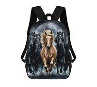 sinyumoney Golden Horse And Black Mochila Infantil Con Impresión 3D, Mochila Escolar Para Niños, Mochila Informal Divertida Para Niños Y Adolescentes 17inch