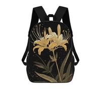 sinyumoney Golden Lily on Black Background Mochila Escolar Impresa En 3D Para Niños, Mochila Escolar Informal De Moda Para Viajes Para Niños Y Estudiantes 17inch