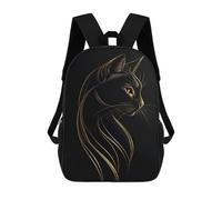 sinyumoney Golden Line Black Cat Mochila Escolar Infantil Con Impresión 3D, Mochila Escolar Informal Para Niños De Primaria Y Secundaria 17inch