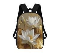 sinyumoney Golden Lotus Flower Art Print Mochila Escolar Grande Resistente Al Agua Para Portátil Para Niñas Y Adolescentes 17inch