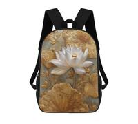 sinyumoney Golden Lotus Wall Art Decor Mochilas De 17 Pulgadas Para Niños, Mochilas Escolares Impresas En 3D Para Estudiantes De Primaria Y Secundaria, Para Niños Y Niñas.